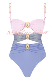 Color Block Patchwork Hollow Metal Decorative Stretch One-piece Swimsuit