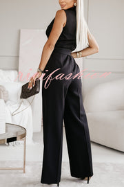 Make Your Entrance Lapel Belt Pocketed Wide Leg Formal Jumpsuit