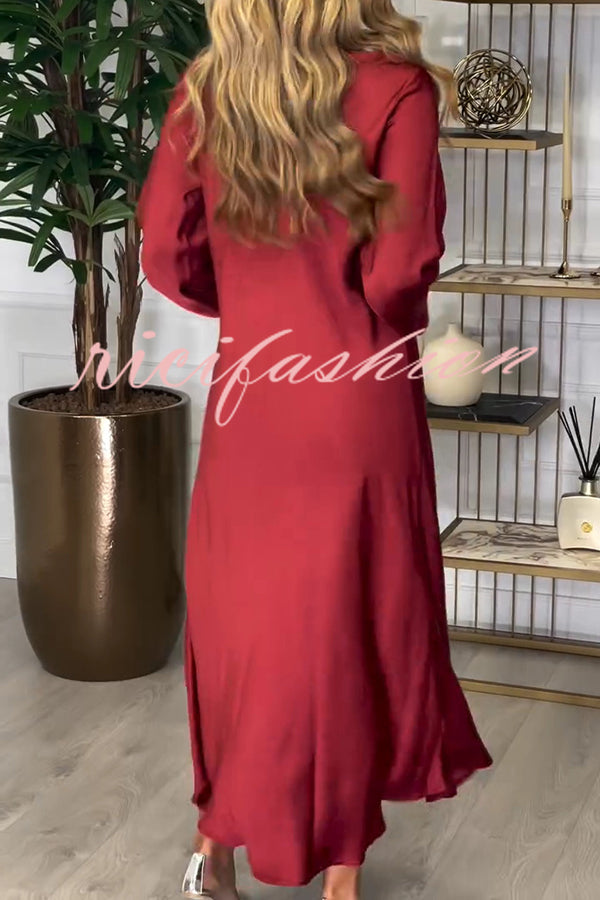 Solid Color V-neck Long-sleeved Loose Draped Maxi Dress