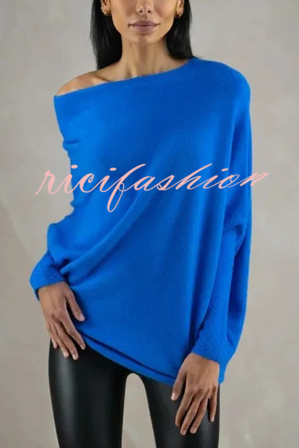 Solid Color Round Neck Long Sleeve Loose Knitted Sweater