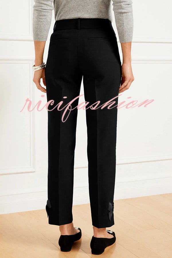 Add Elegance Side Bow Detail Pocketed Straight Ankle Pants