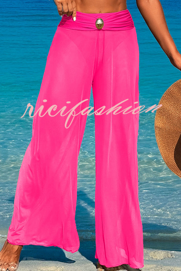 Solid Color Loose Metal Buckle Beach Pants