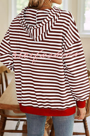 Striped Print Long Sleeve Pocket Loose Hoodie