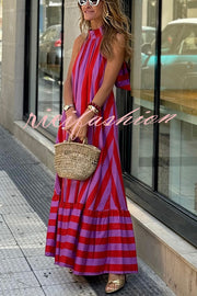 Roxane Linen Blend Striped Halter Neck A-line Maxi Dress