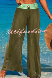 Solid Color Loose Metal Buckle Beach Pants