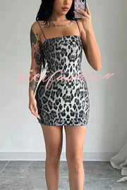 Leopard Print Sequin Sexy Sling Slim Fit Mini Dress