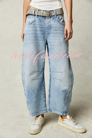 Rina Denim Mid-Rise Pocket Tapered Hem Barrel Jeans