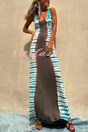 NIL Tie-dye Print Back Lace-up Stretch Maxi Dress