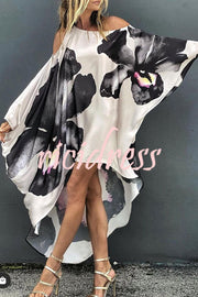 Stunning Floral Unique Printed One Shoulder Cover Up Maxi Dress