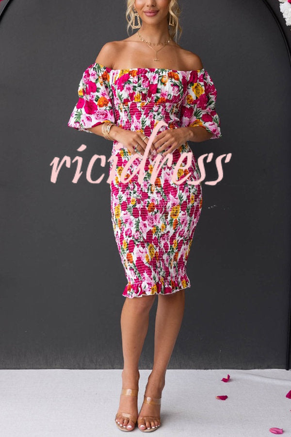 Midnight Beauty Floral Smocked Midi Dress