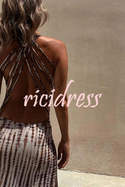 Tie-dye Print Back Lace-up Stretch Maxi Dress