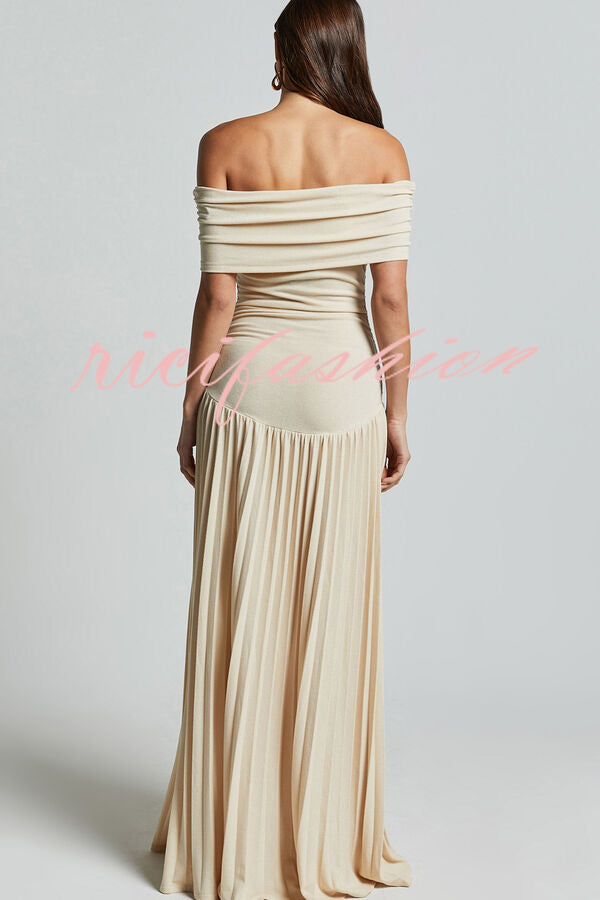 Sexy Off-shoulder Slim Fit Pleated Maxi Dress