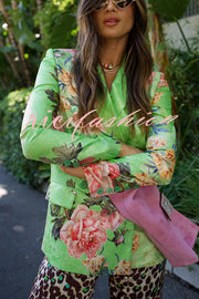 Wild and Free Flowers Printed Button Up Long Sleeve Lapel Blazer