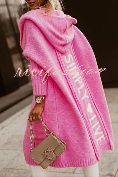 Fashionable Hooded Loose Long Letter Knitted Jacket