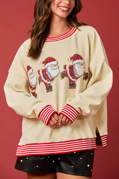 Christmas Decoration Sequined Round Neck Long Sleeve Sweatshirt