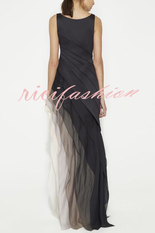 Elegant and Mysterious Tulle Gradient Cascading Design Gown Maxi Dress