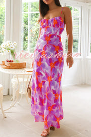 Debbie Floral Print Gathered Open Back Strappy Maxi Dress