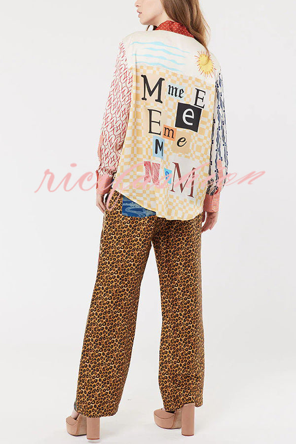 Tropical Jungle Tiger Unique Print Long Sleeve Loose Shirt and Elastic Waist Pants Set