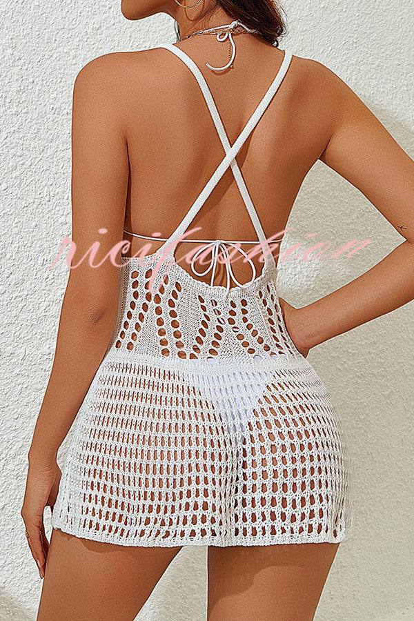 Sexy Backless Camisole Knitted Beach Cover Up Mini Dress