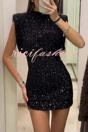 Adorable Sexy Vibes Sequin Wide Sleeve Mini Dress