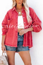 Stylish Lapel Long Sleeve Ripped Denim Jacket