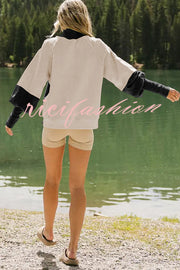 Fashionable Contrast Color Stitching Long Sleeve Loose Sweatshirt