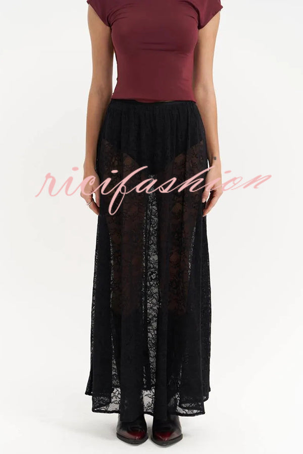 Sweet Festival Unique Lace Elastic Waist A-line Maxi Dress