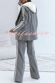 Easy Street Sporty Patchwork Button Up Lapel Hooded Blazer