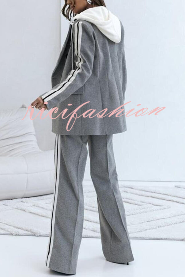 Easy Street Sporty Patchwork Button Up Lapel Hooded Blazer