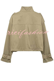 Classic Charm Strap Details Pocketed Cargo Style Zipper Loose Jacket