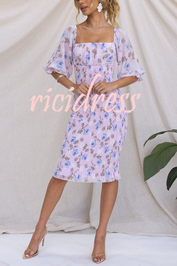 Midnight Beauty Floral Smocked Midi Dress