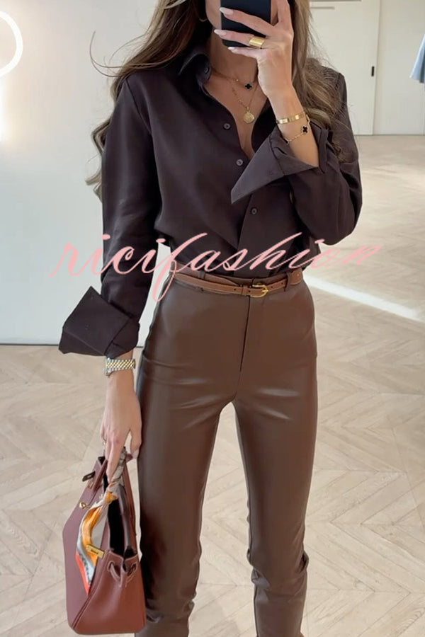 All for You Button Up Long Slit Sleeve Relaxed Blouse