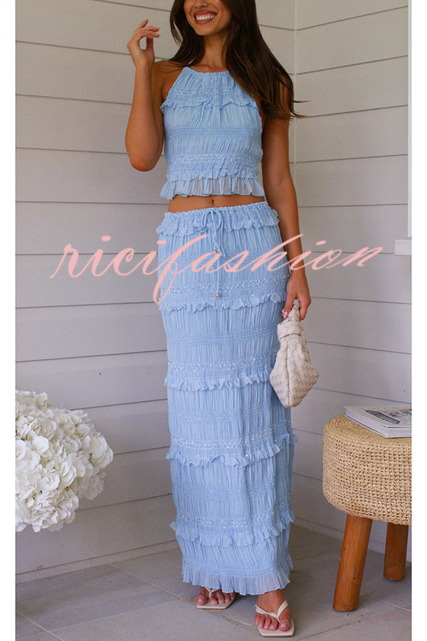 Feel Chic and Romantic Sequin Textured Material Drawstring Waist Tiered Maxi Skirt