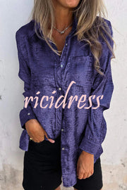 First and Fabulous Metallic Fabric Button Up Long Sleeve Loose Blouse