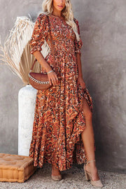 Autumn Grace Smocked Paisley Maxi Dress