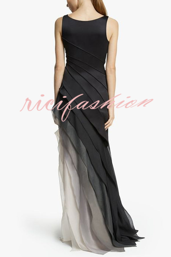 Elegant and Mysterious Tulle Gradient Cascading Design Gown Maxi Dress