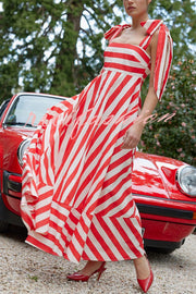 Treasured Times Stripe Print Tie-up Shoulder Pocketed A-line Maxi Dress