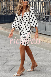 Always The One Polka Dot Button Puff Sleeve Mini Dress