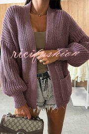 Solid Color V-neck Long-sleeved Casual Knitted Cardigan