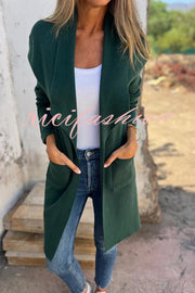 Warmth on Stylish Lapel Mid-length Pocket Knit Cardigan Coat