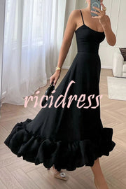 Midnight Girl Flounce Bustier Banquet Party Midi Dress