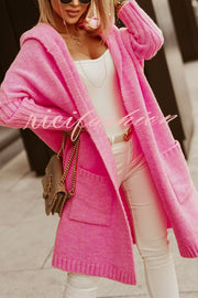 Fashionable Hooded Loose Long Letter Knitted Jacket