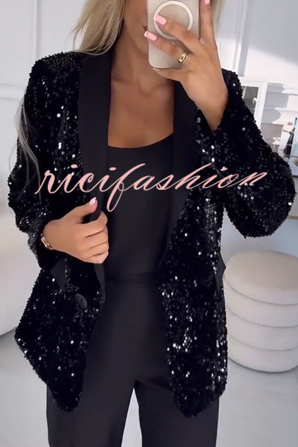 Fashion Sequin Lapel Long Sleeve Casual Blazer