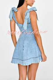 Stylish Lace-up Backless Stretch-fitting Denim Mini Dress