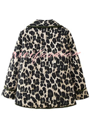 Leopard Print Loose Lapel Pocket Jacket