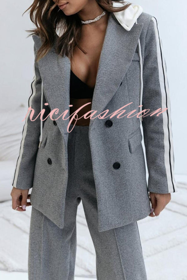 Easy Street Sporty Patchwork Button Up Lapel Hooded Blazer