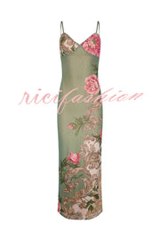 Reveling in The Unknown Floral Print Slip Stretch Maxi Dress