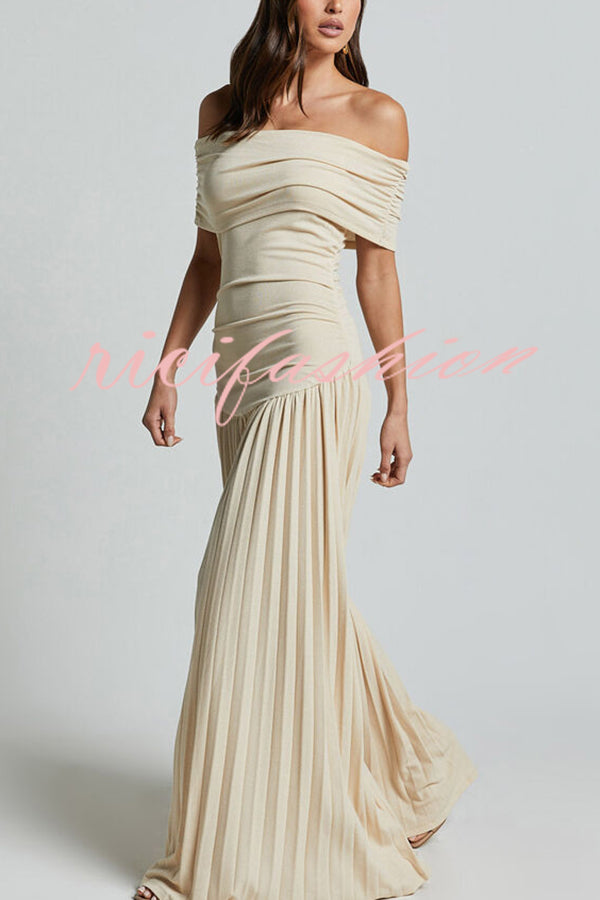 Sexy Off-shoulder Slim Fit Pleated Maxi Dress