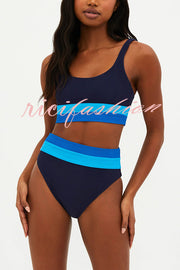 Zephyra Ribbed Color Block Tank High Rise Stretch Bikini Swimsuit