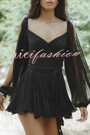 Worthy of Praise Chiffon Long Balloon Slit Sleeve Back Lace-up Mini Dress